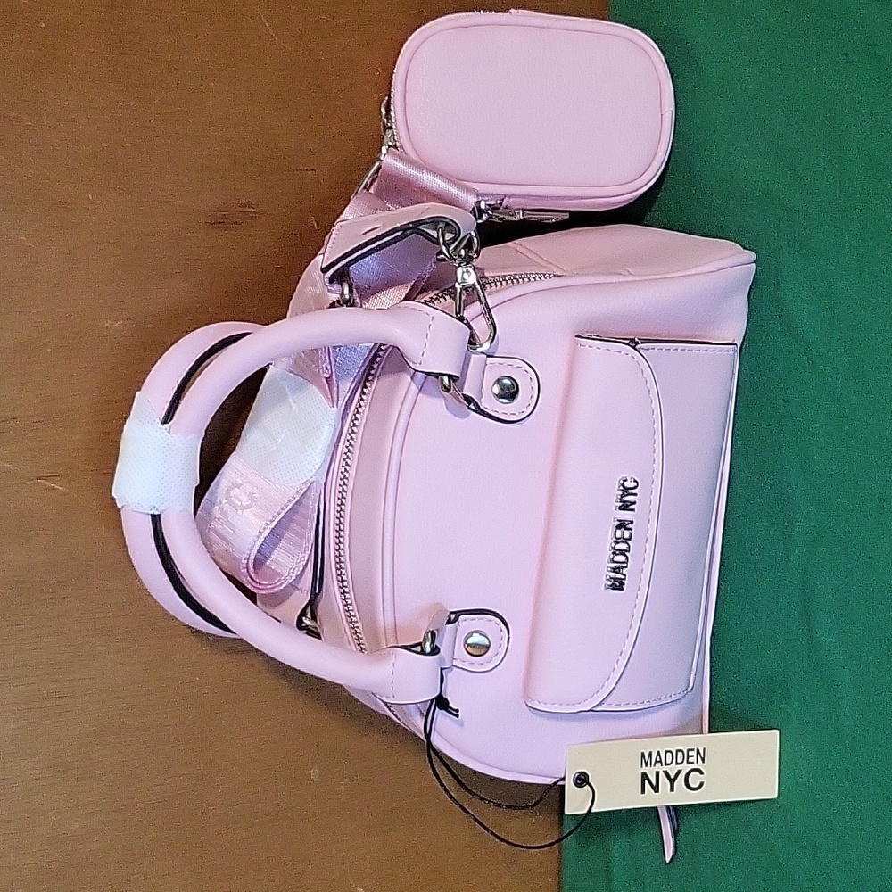 Pink Madden NYC Mini Bowler Handbag With Removable Pouch - Picture 1 of 11